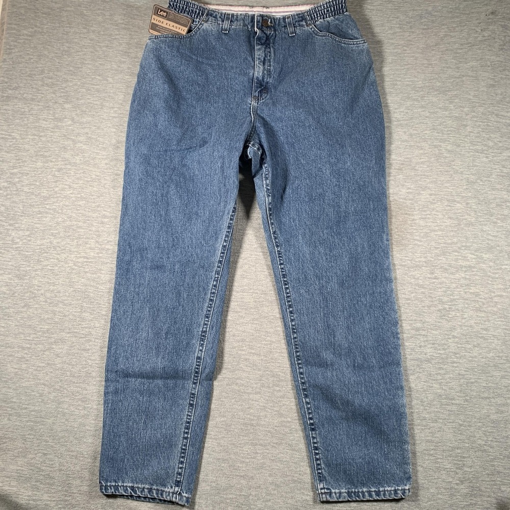 Lee‎ Side Elastic Jeans Womens 18W M Blue Wash High Rise Relaxed Tapered 37x31